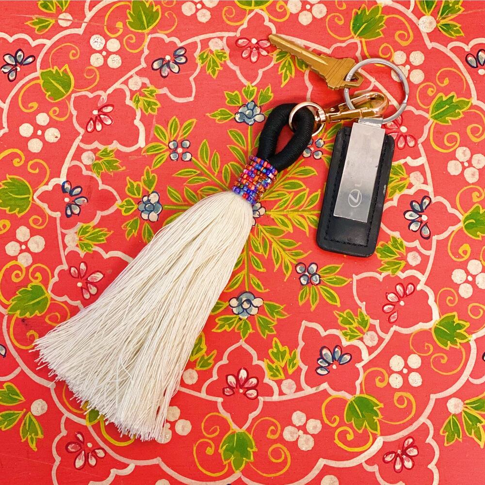 Maya Bay Tasseled Bag Charm Keychain Black